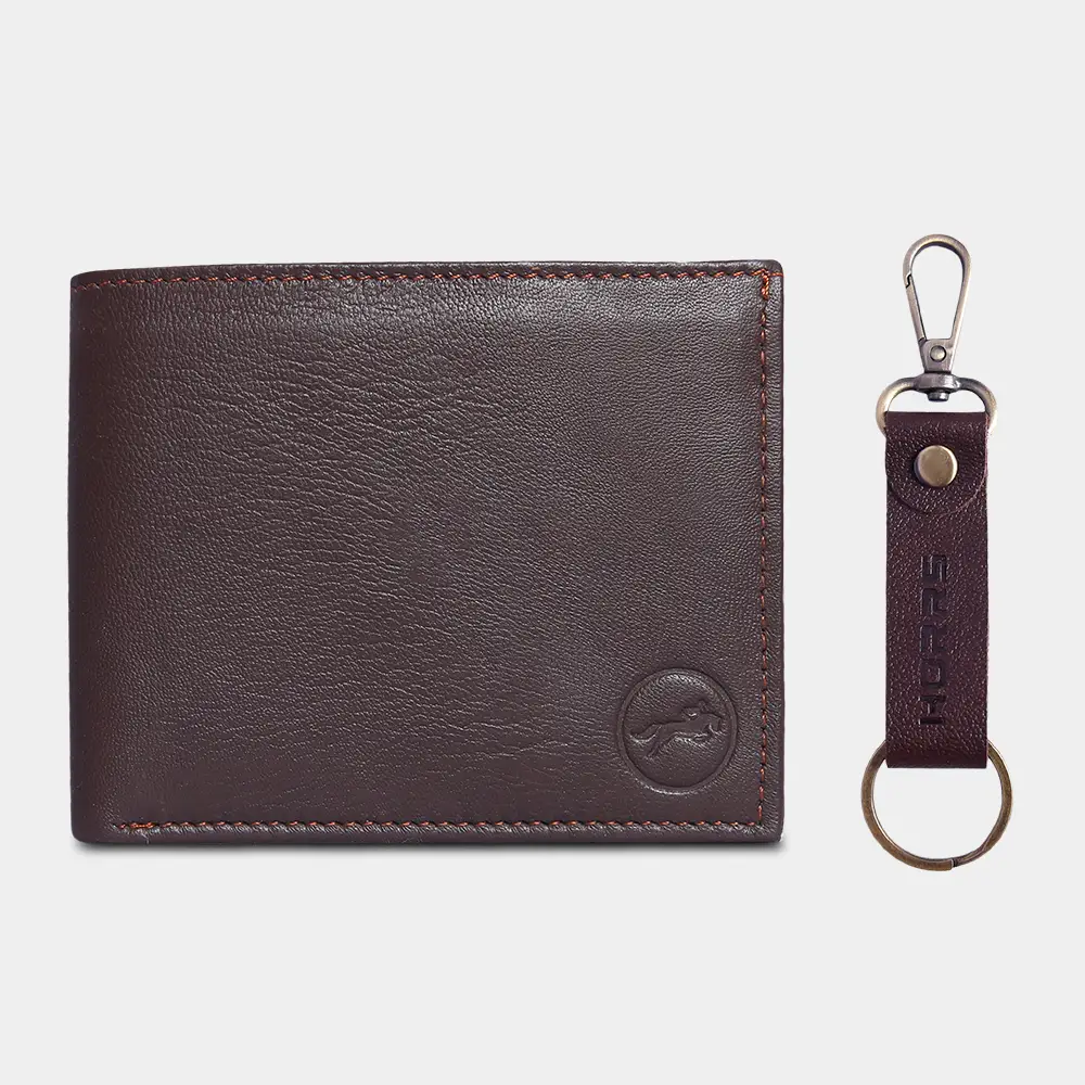 1 Horrs Brown Wallet and Brown Key Ring Combo Pack